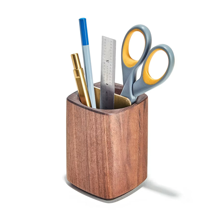 Wood Pen Cup Brass